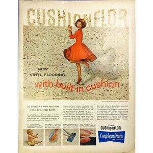 Congoleum-Nairn Fine Floor "Vinyl Cushionflor with Built-in Cushion" Vgt Ad 1963